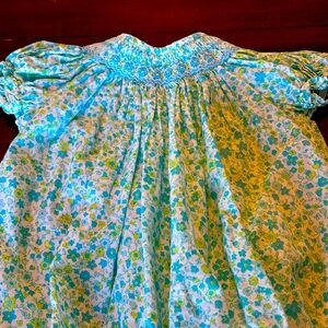 Luli Smocked Green/Blue One-Piece Bubble